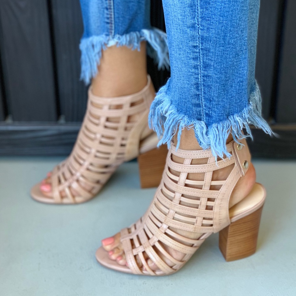 Genuine Leather Distressed Caged Strappy Sandal - Picture 4 of 4
